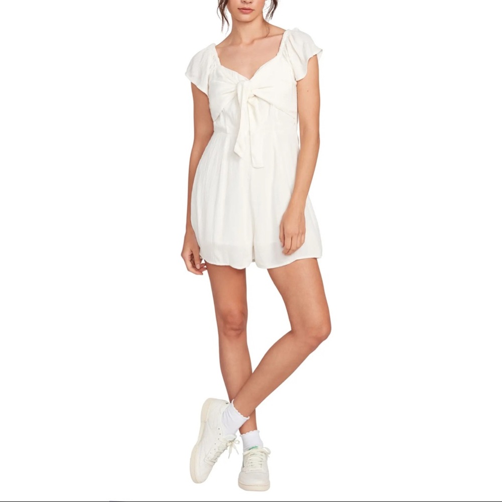 VOLCOM X Coco Ho : White Gauzy Romper V-Neck Tie Front Beach Boho NWT Size L